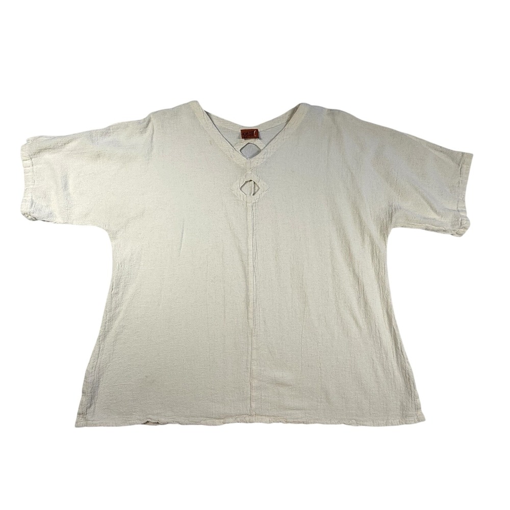 Oh My Gauze Cotton Short Sleeve Top Sz 2 L Natural Ivory Lagenlook Minimalist